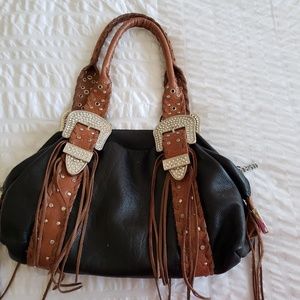 Western style BLack and Tan Leather Ladies purse.
